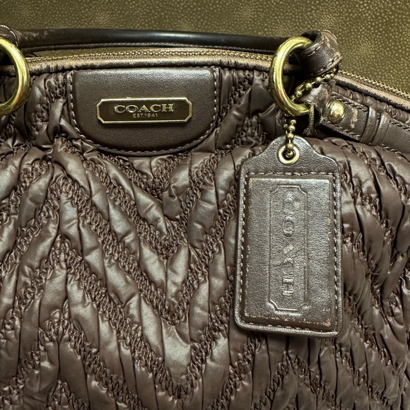 🔥🔥🔥 Coach Madison Lindsey Chevron Quilted Brown Satchel Shoulder Bag - Picture 5 of 16